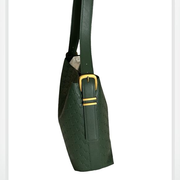 BETSEY JOHNSON MILITARY GREEN & GOLD BUCKLES SKULL SHOULDER TOTE PURSE NWT - Picture 6 of 15